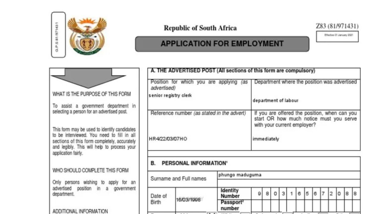 Z83 Application Form