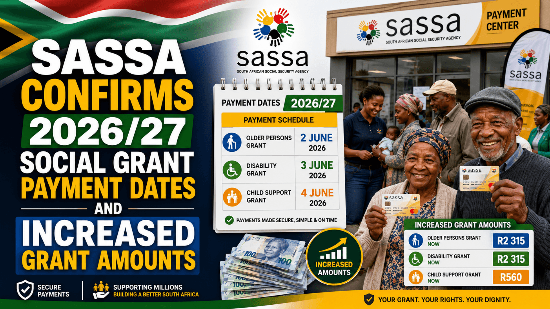 SASSA Confirms 2026/27 Social Grant Payment Dates and Increased Grant Amounts